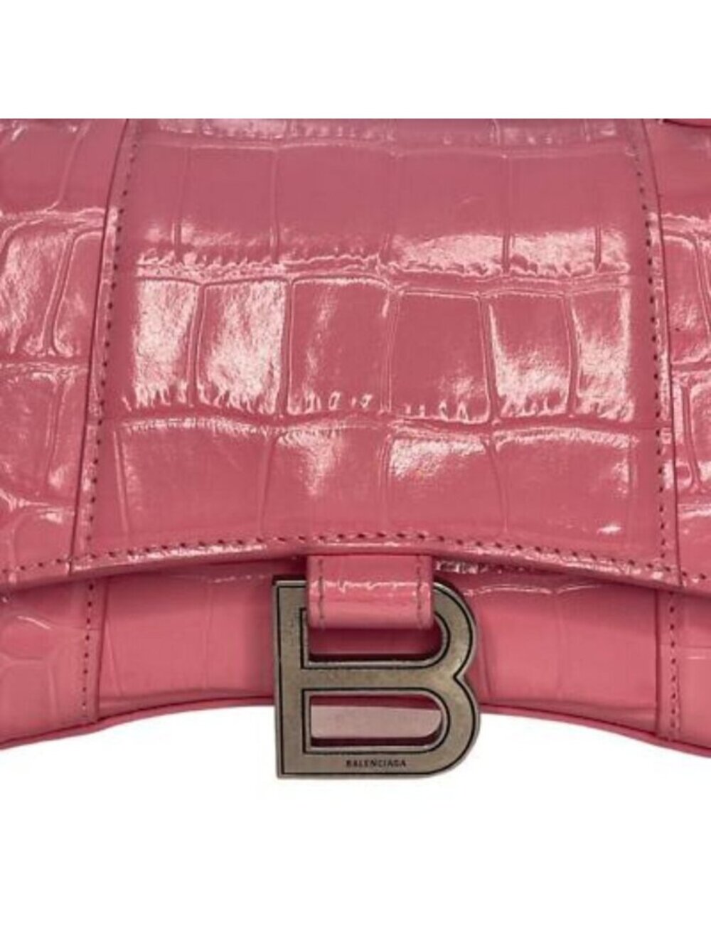 Balenciaga Hourglass Top Handle Mini Bag Crocodile Embossed Leather x S Pink - Picture 4 of 12